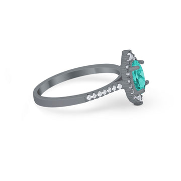 Oval Wedding Ring Halo Vintage Black Tone, Simulated Paraiba Tourmaline CZ 925 Sterling Silver